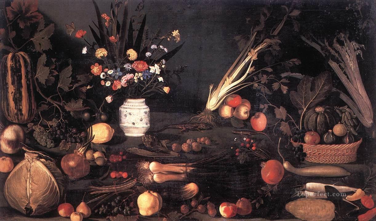 Still Life with Flowers and Fruit religious Baroque Caravaggio flower Oil Paintings